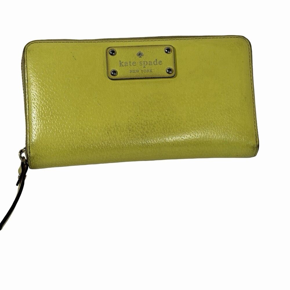 Kate Spade Wellesley Neda Wallet Lime Green Zip Around 100% Cow Leather